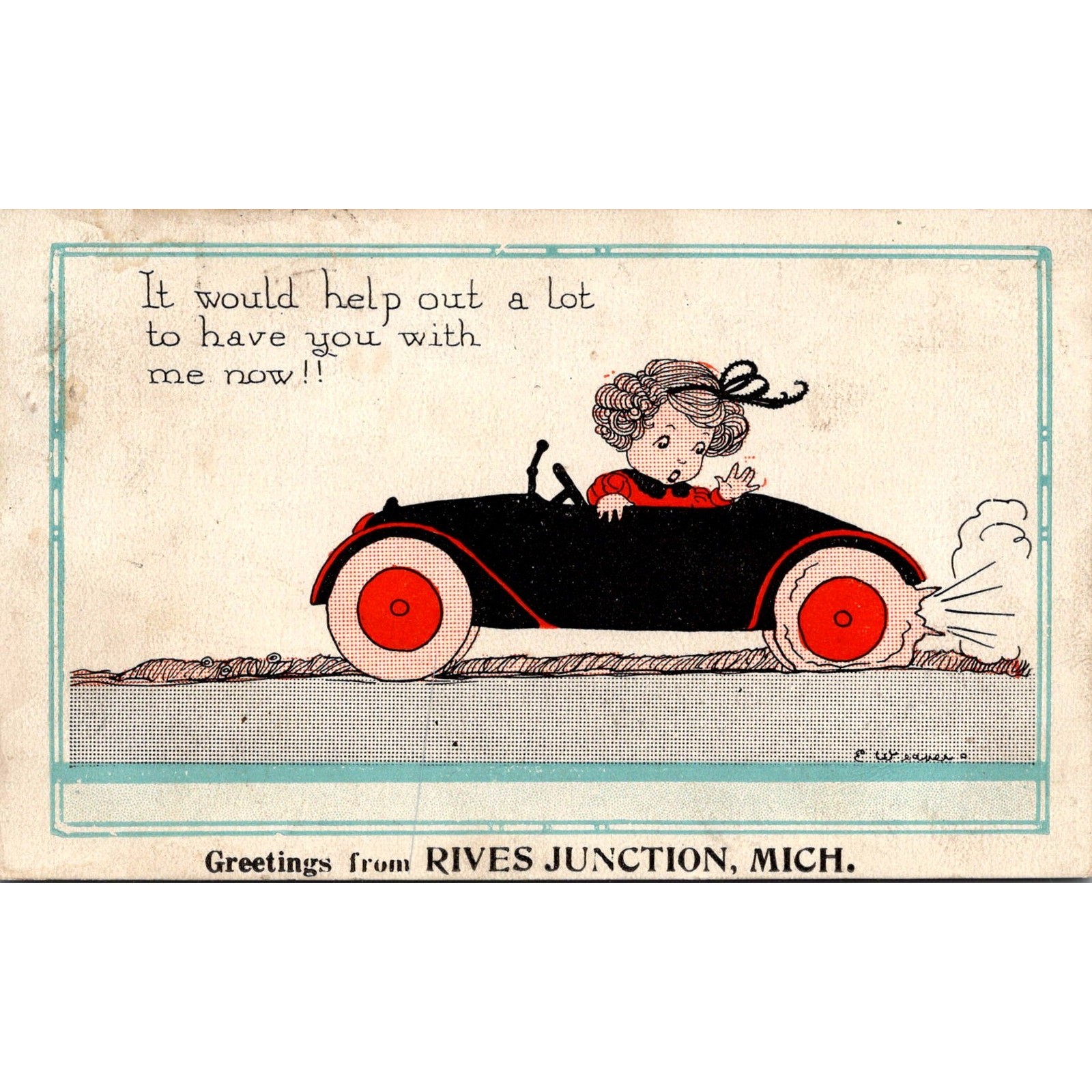 Greetings From Rives Junction MI 1921 Child Driving Vintage Postcard SP7-22 Greetings From Rives Junction MI 1921 Child Driving Vintage Postcard SP7-22
