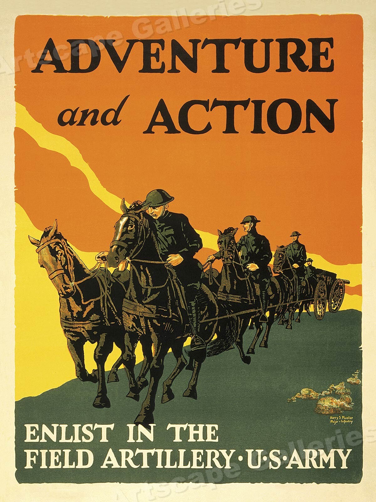 1919 US Army Adventure Enlist in Field Artillery WWI Poster - 18x24