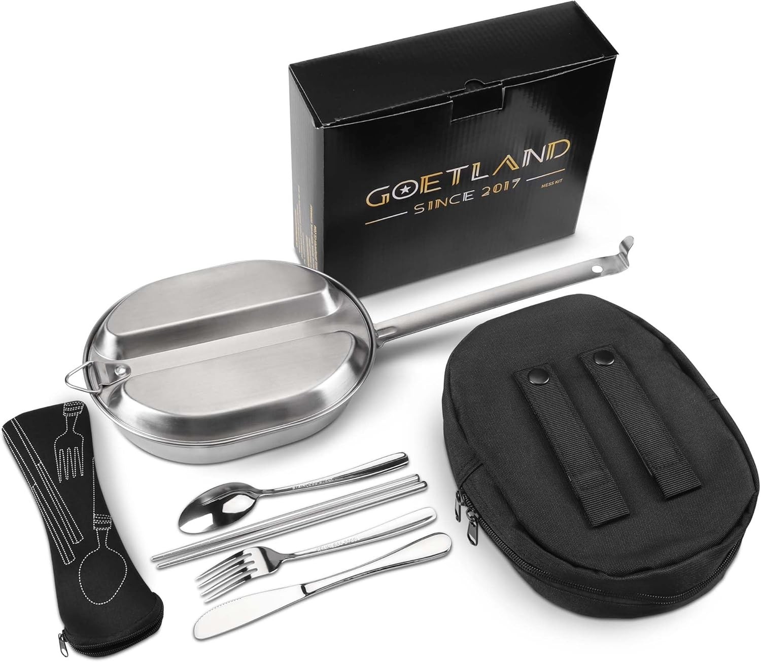 Goetland Stainless Steel Military Mess Kit Plate Set for Camping & BBQ