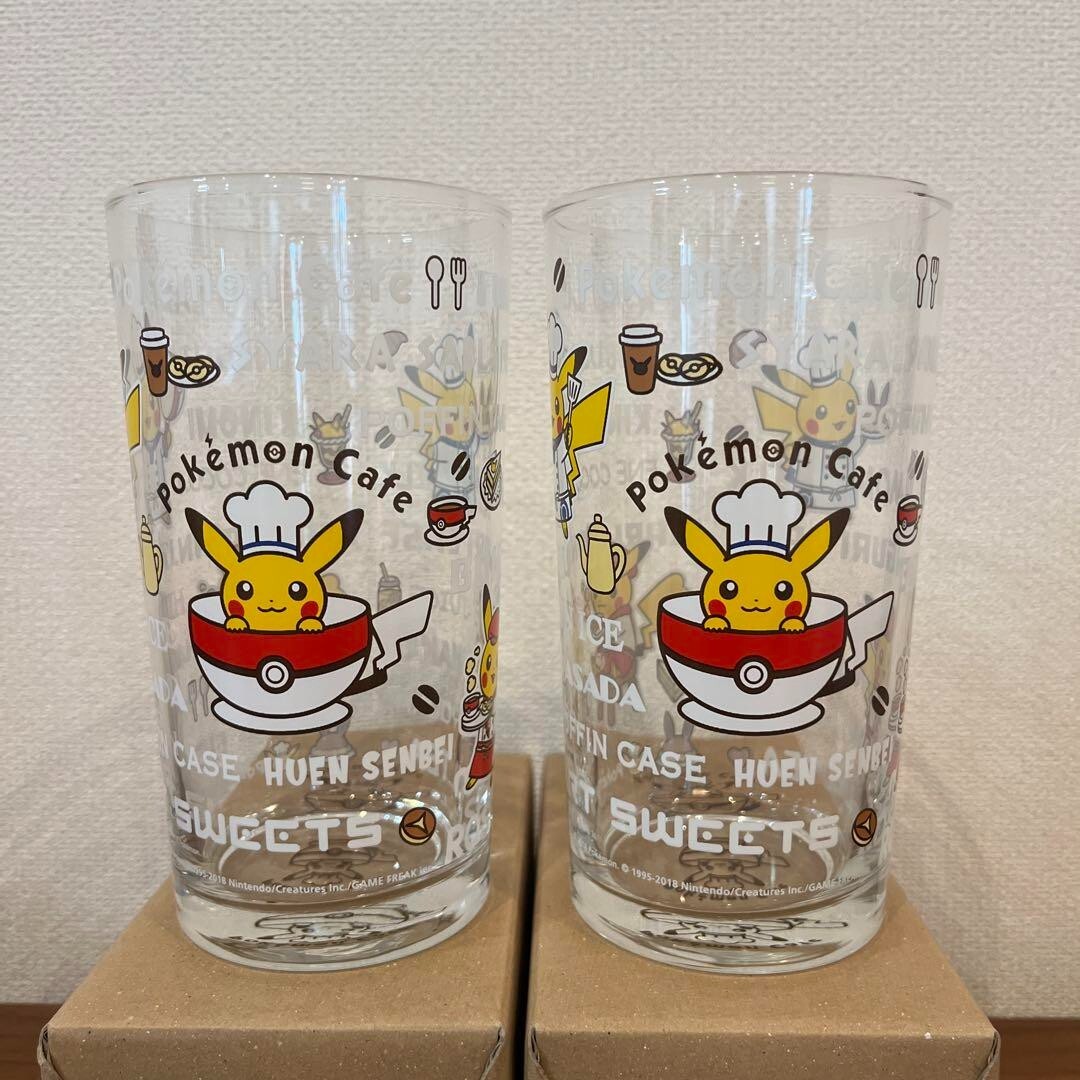 Pokemon Cafe Pikachu Glass Cup Lot of 2 Pair glass NEW Japan