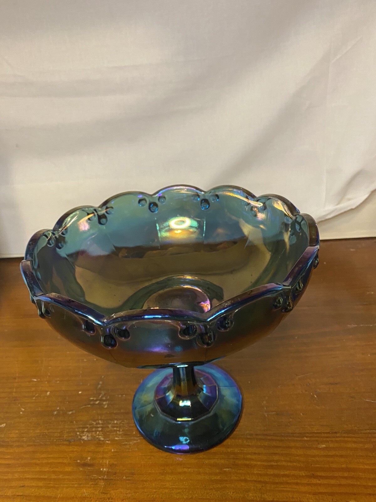 Carnival Glass Pedestal Bowl Dish Blue/purple   One Scratch