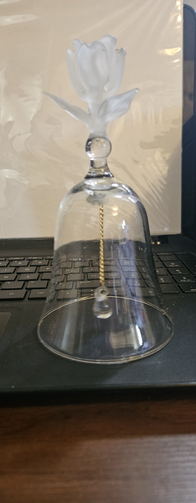 Balos Clear Glass Bell With 3D Frosted Glass Rose