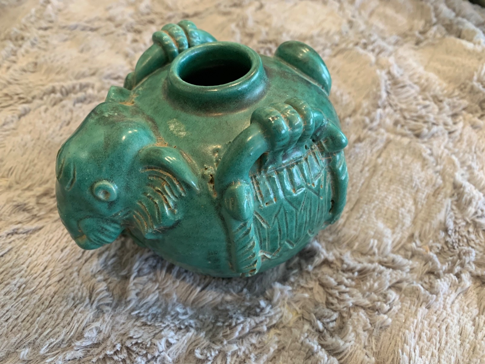 Thai Sawankholok celedon elephant vessel 4.5 by 5 inches