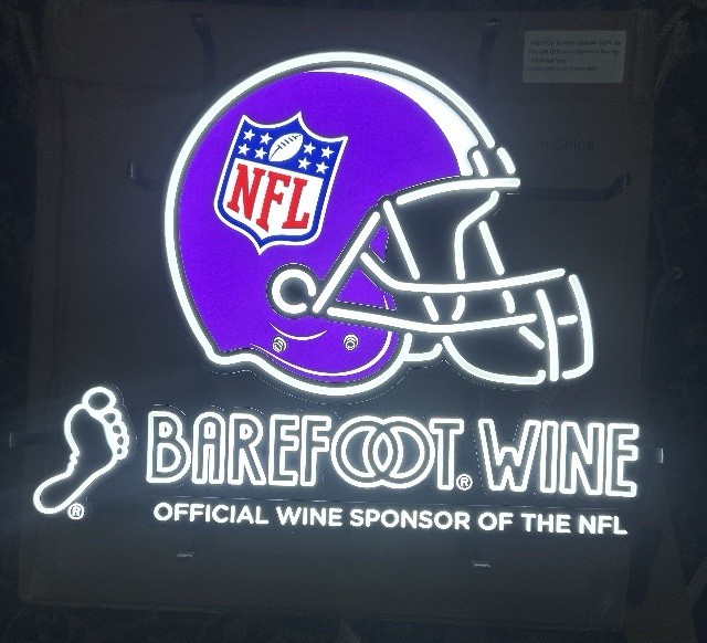 NIB Barefoot Wine Official NFL Led light Measures 23”x 17”