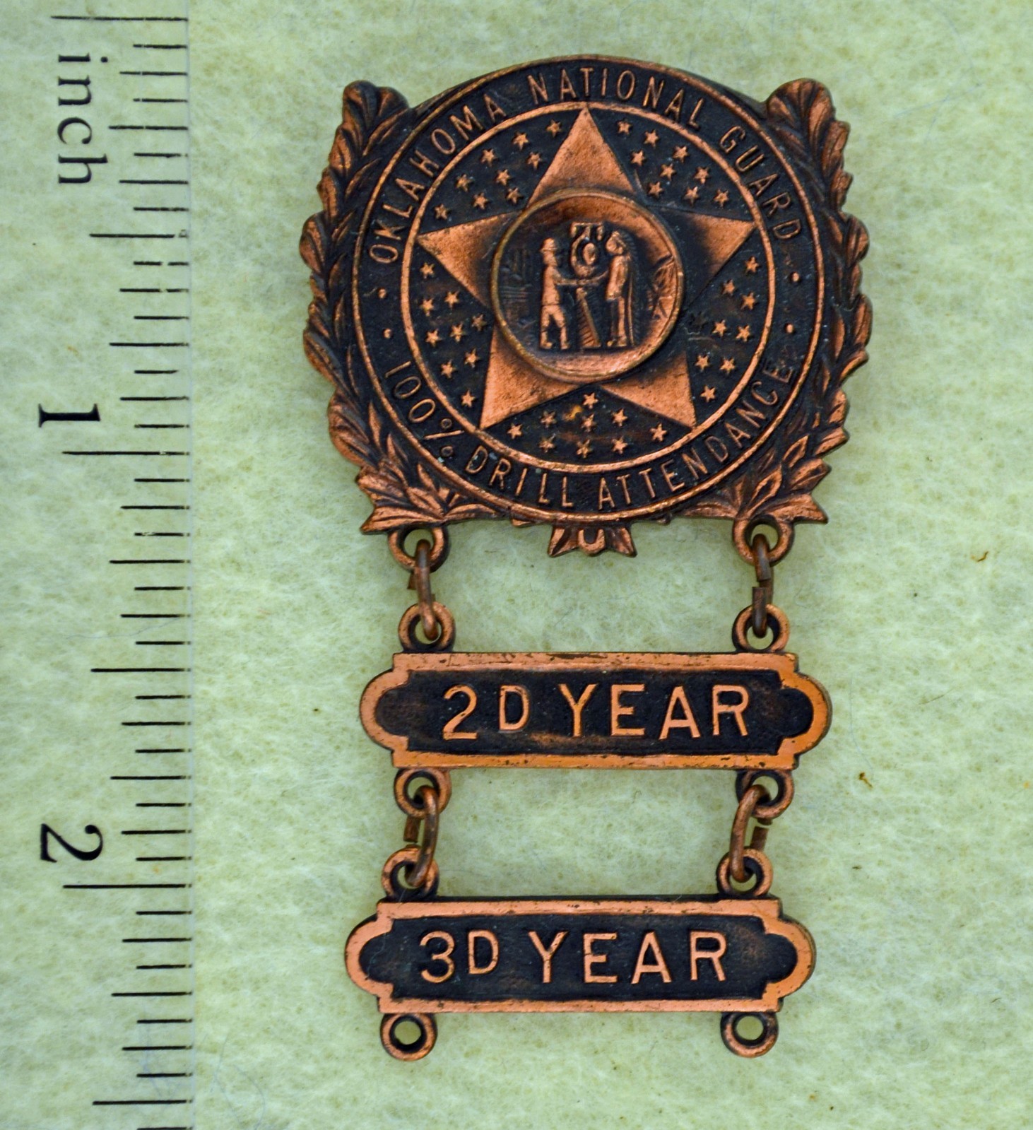 Vintage Oklahoma National Guard Drill Attendance Medal J.C. Denison Bronze