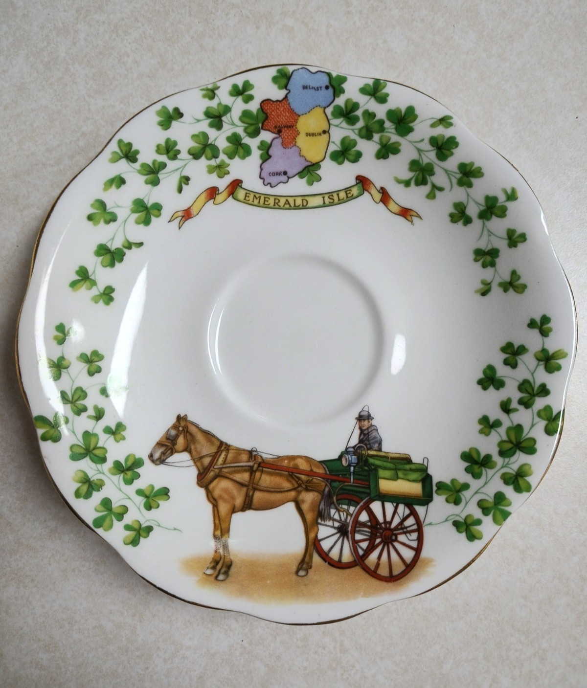 Irish Emerald Isle Saucer Small Plate Royal Standard Fine Bone China Gold Trim