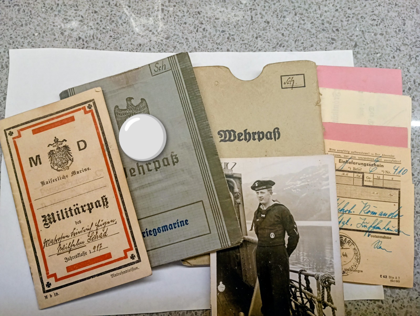 Original German WW1 Militärpass & WW2 Wehrpass Kriegsmarine Passport & Documents