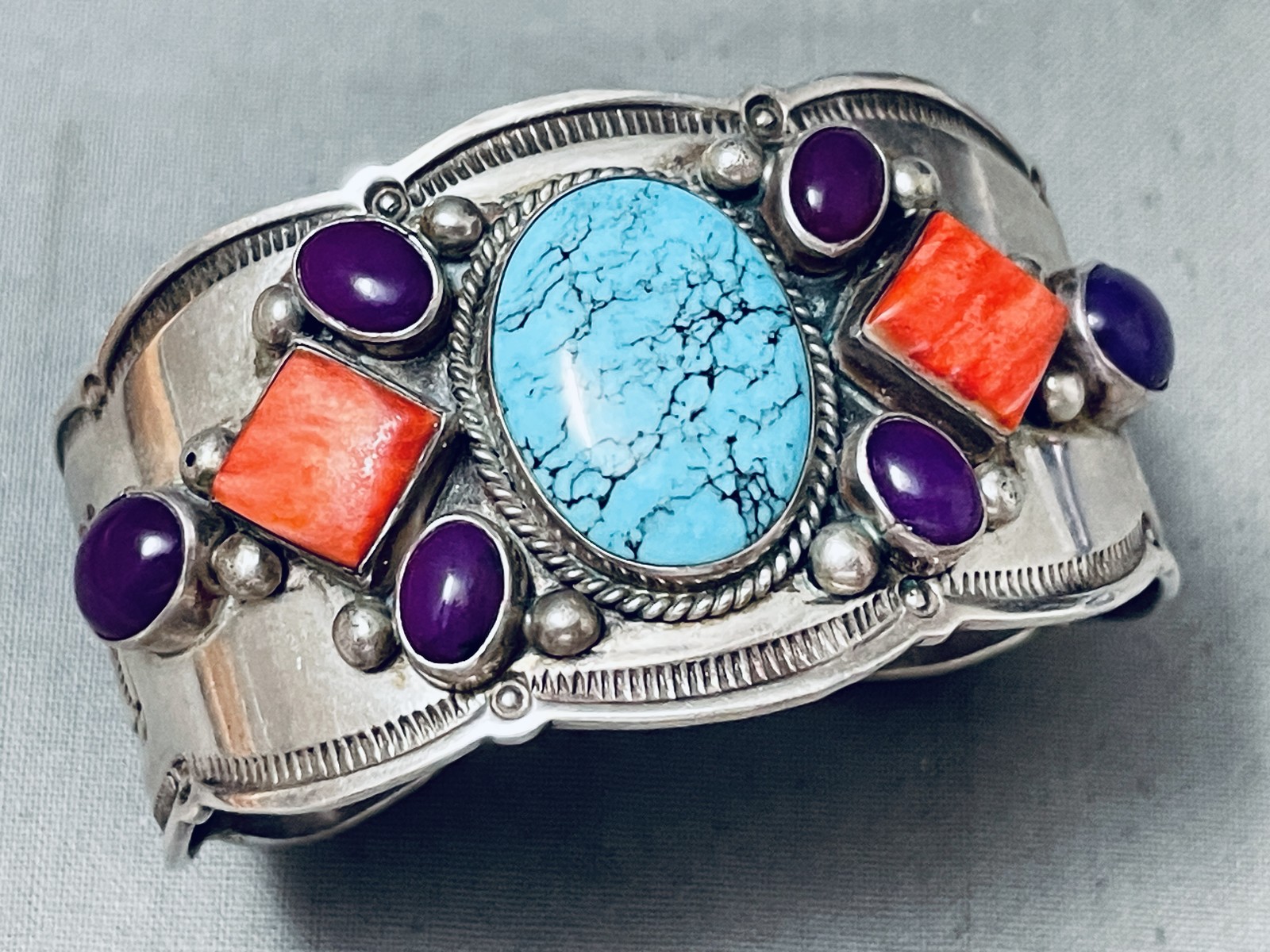 IMPORTANT VINTAGE AARON TOADLENA TURQUOISE STERLING SILVER NAVAJO BRACELET