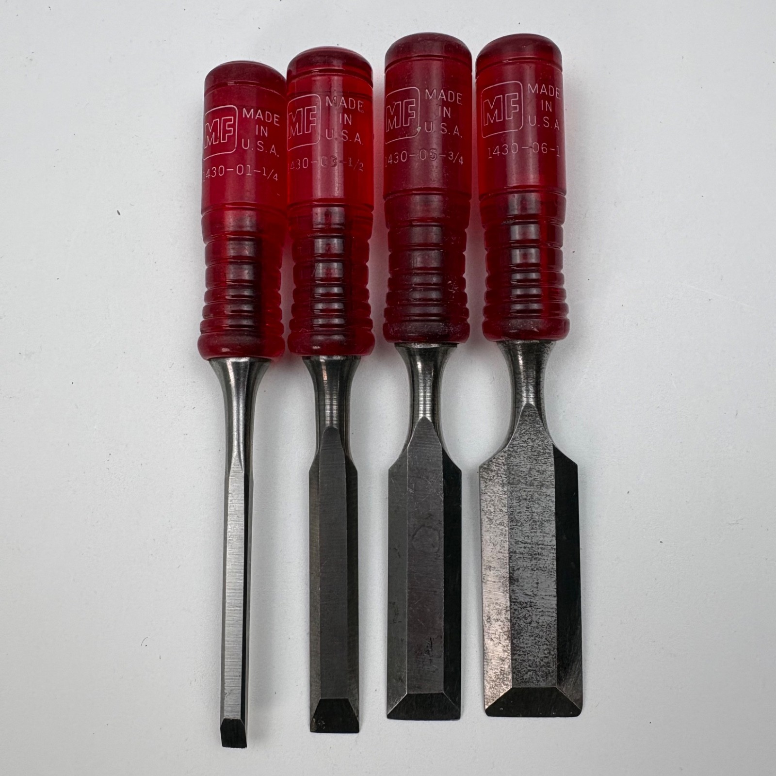 Vintage Millers Falls MF 1430 Wood Chisel Set of 4 1/4 to 1 Inch Made USA