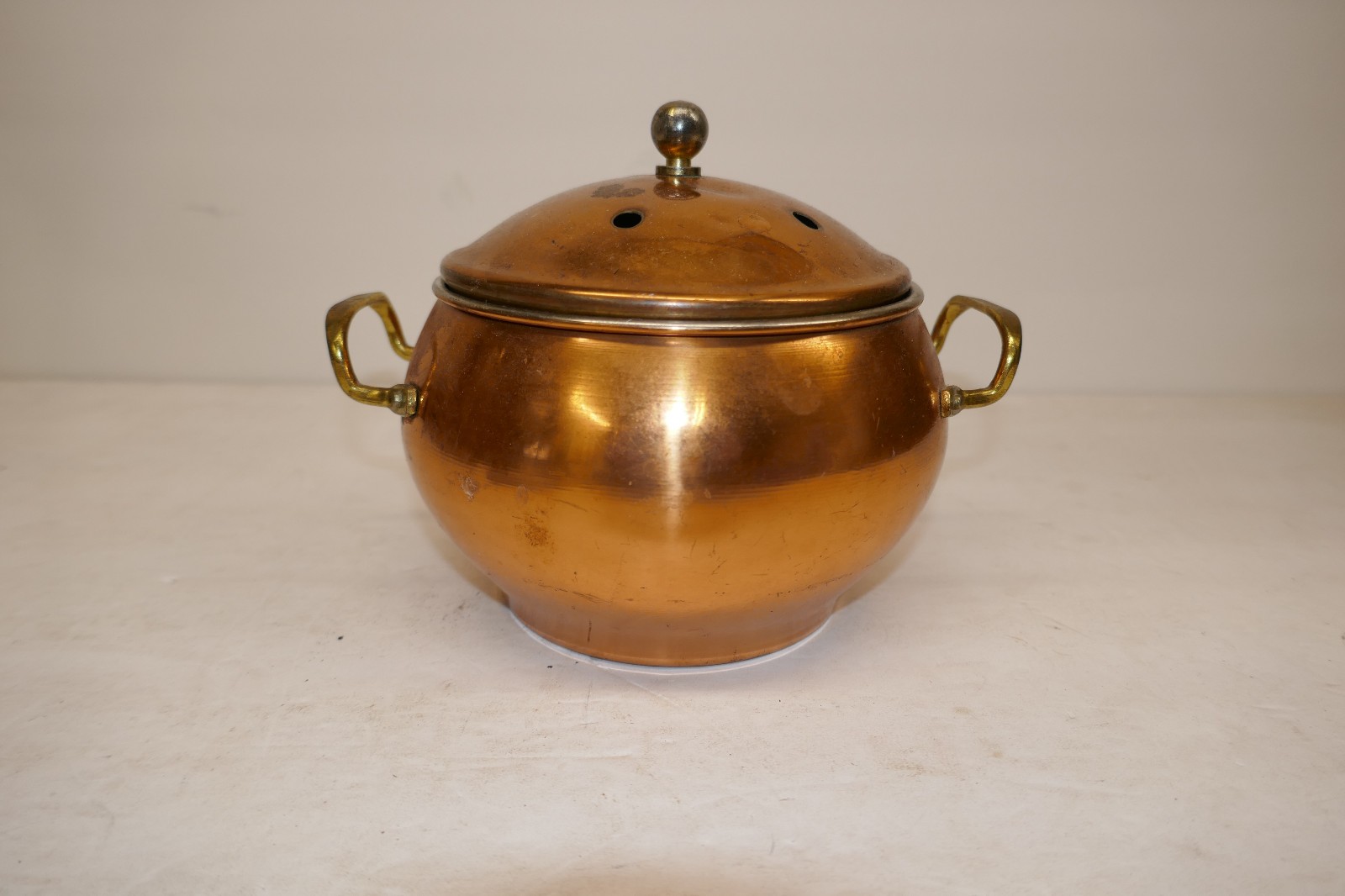 Vintage Copper Clad Vented Pot With Brass Handles