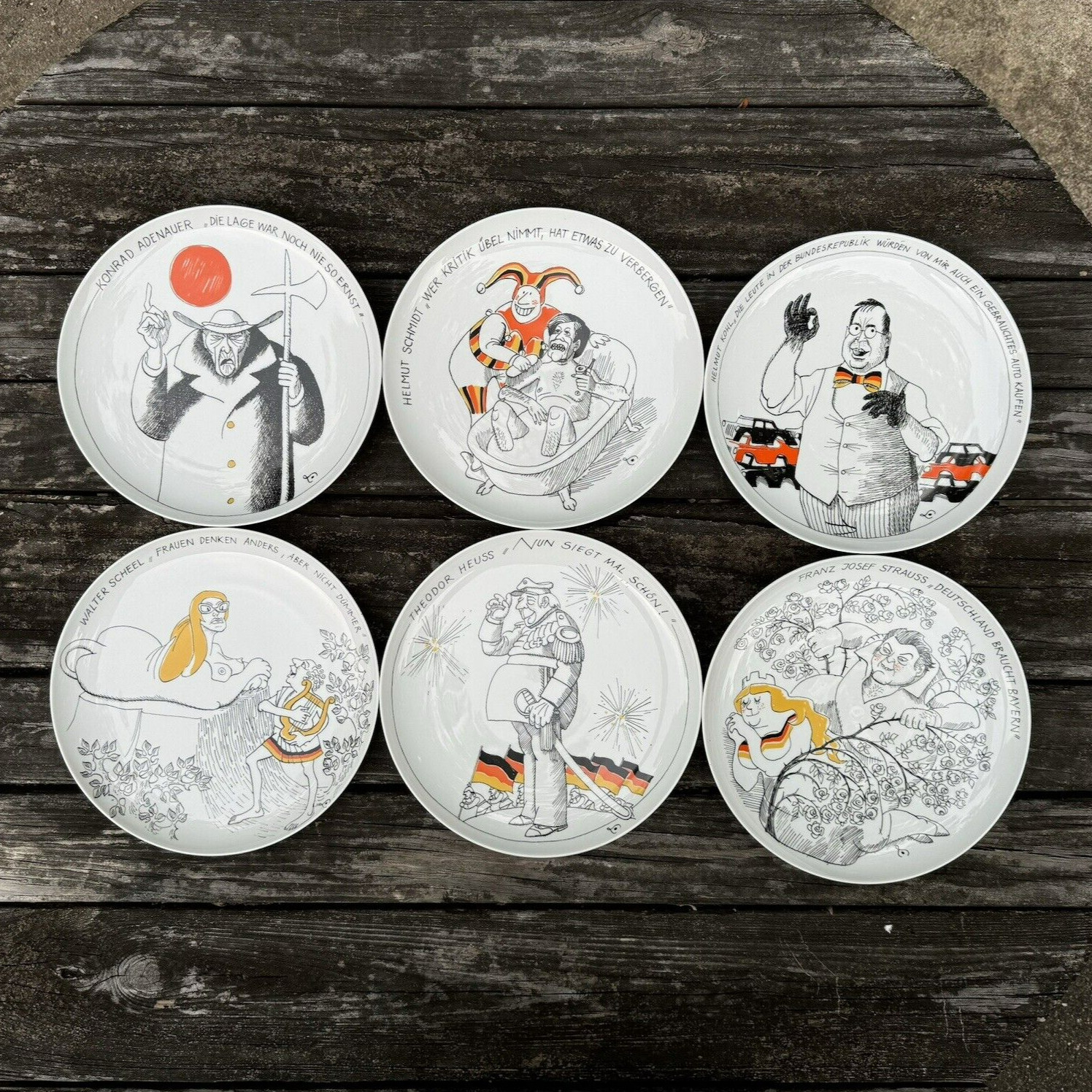 (6) Vtg 1970s TELLER-SATIRE Rosenthal Plate German Political Ernst Maria Lang LE