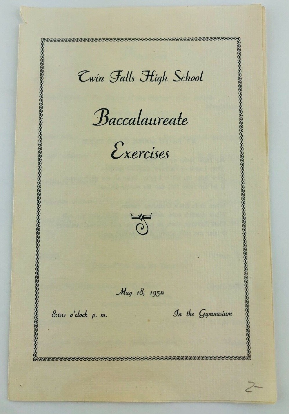 Twin Falls High School Baccalaureate Exercises Program May 1952 Idaho ID