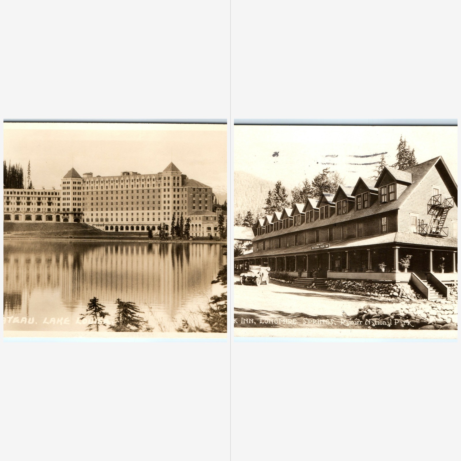 x2 LOT c1920s Chateau Lake Louise Alberta Rainier National Park RPPC Postcard