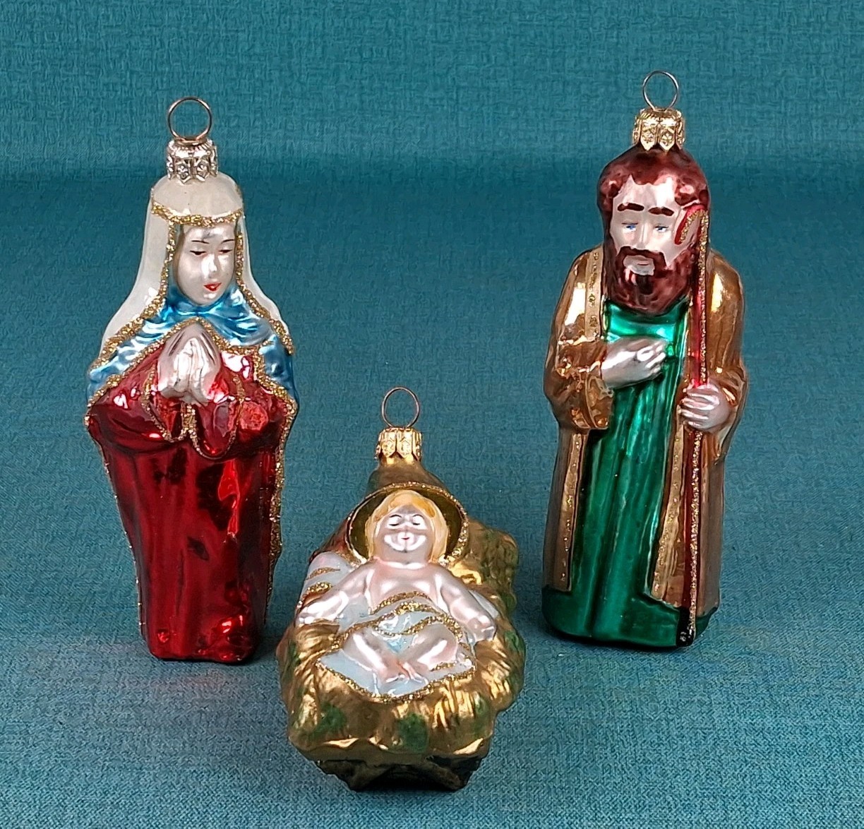 Kurt Adler Polonaise 3-pc Nativity Glass Ornaments Poland 3\ Kurt Adler Polonaise 3-pc Nativity Glass Ornaments Poland 3\
