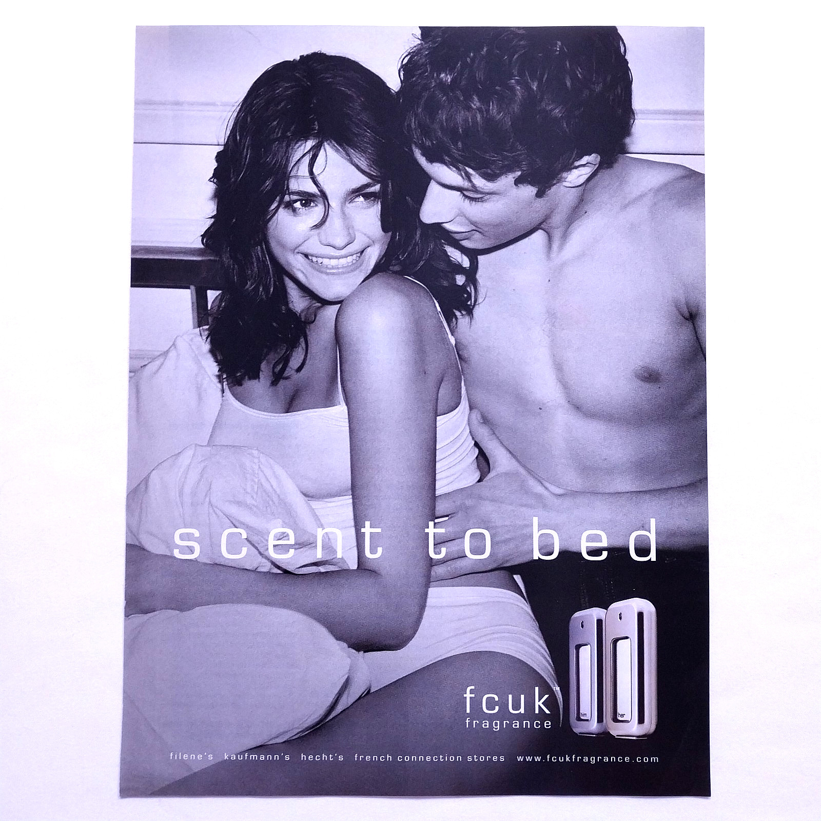 2003 FCUK Him and Her Fragrance Vintage Print Ad Y2K Ready to Frame B&W Wall Art