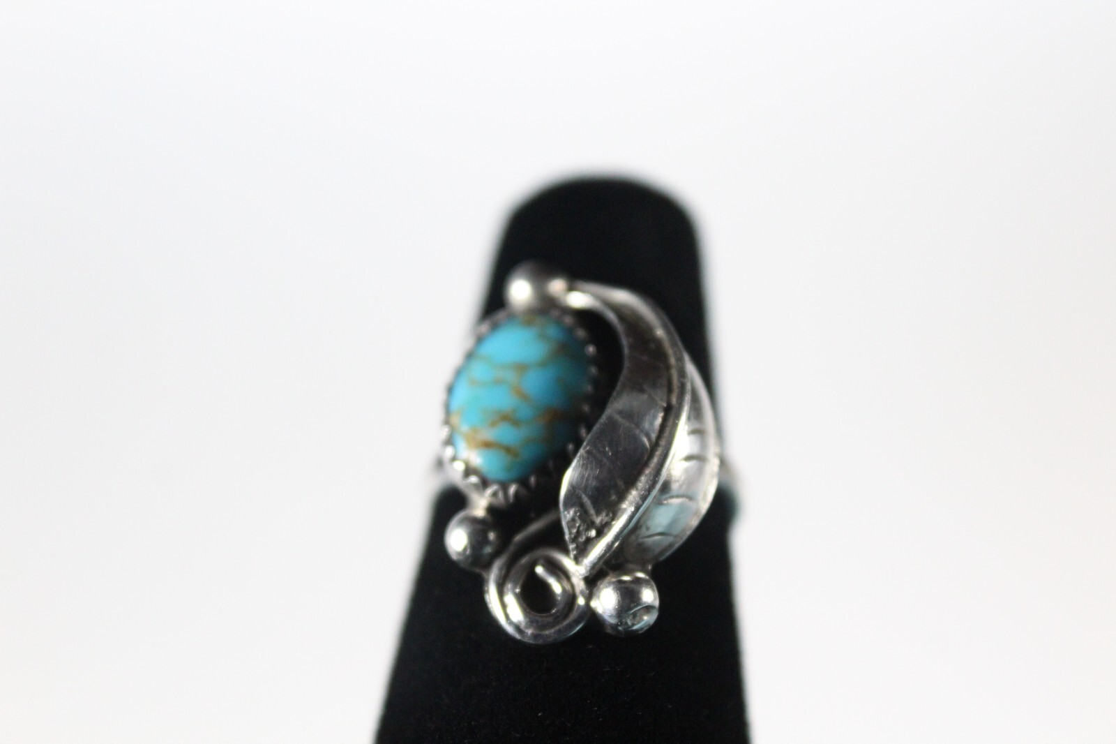 Vintage Native American Navajo Silver Feather &Turquoise Southwest Arizona Ring 