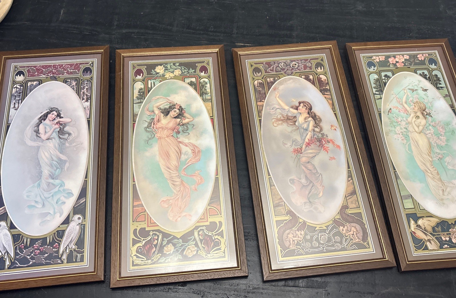 Anheuser-Busch THE FOUR SEASONS 4 Framed 1905 Art Nouveau Ad Prints Maud 21x10