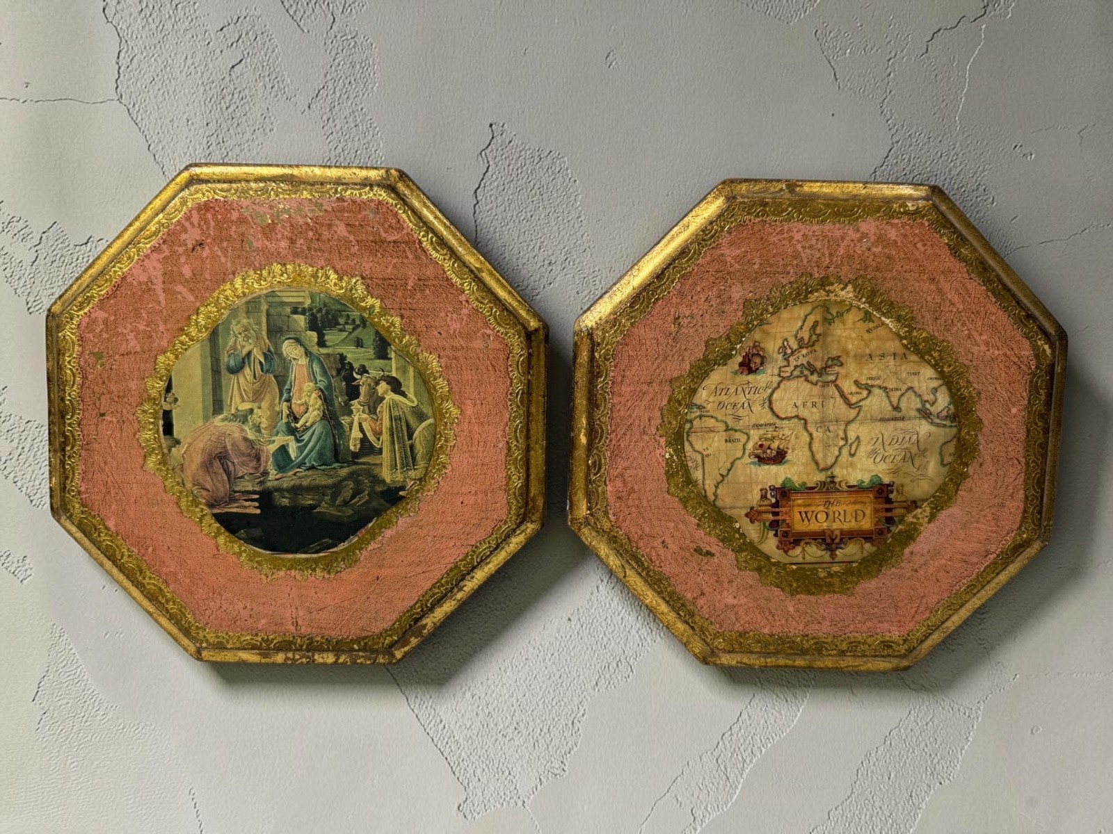 8”x8” Vintage Italian Octagonal Wall Plaques Set of 2