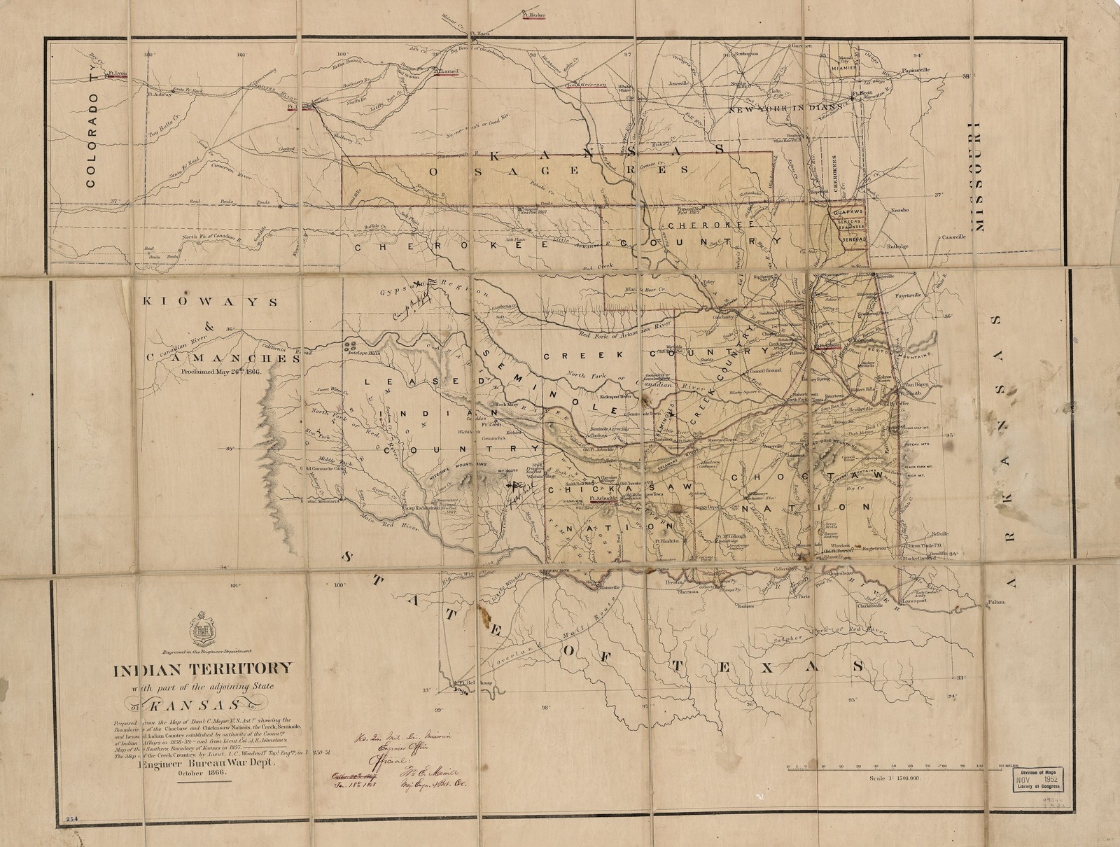 Indian Territory Oklahoma 1890s Vintage Map Reprint Wall Art