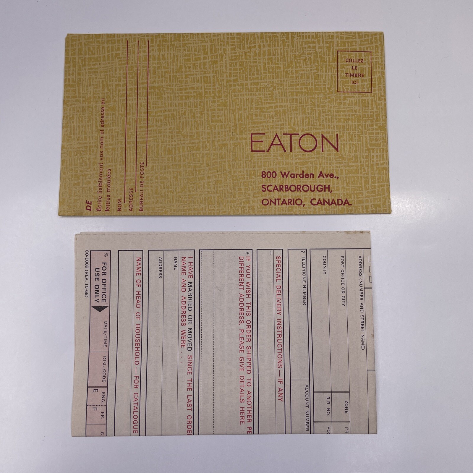 Eaton\'s Scarborough Canada Order Form Envelope Budget Charge Account 1968