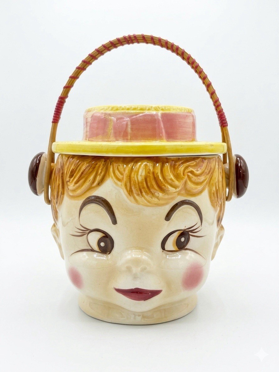 Vintage Grantcrest Japan Boy Head Ice Bucket Cookie Jar Hand Painted MCM