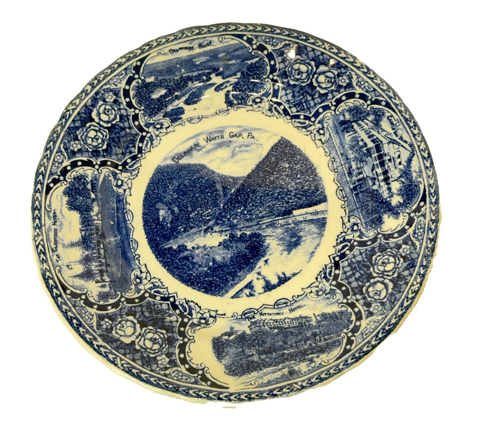 DELAWARE WATER GAP Pennsylvania PA Antique FLOW BLUE ENGLAND Souvenir PLATE DELAWARE WATER GAP Pennsylvania PA Antique FLOW BLUE ENGLAND Souvenir PLATE
