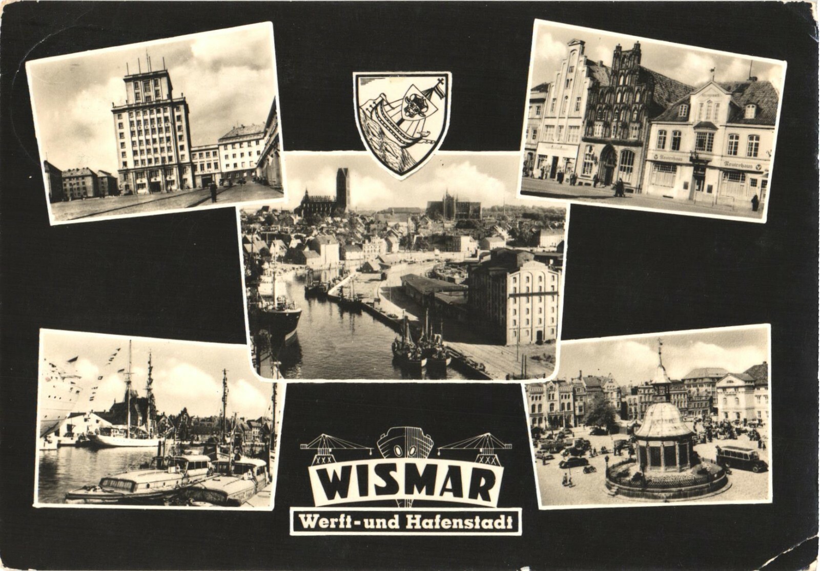 Wismar Germany Multi-View Harbor Port City Chrome Postcard GDR Era Posted
