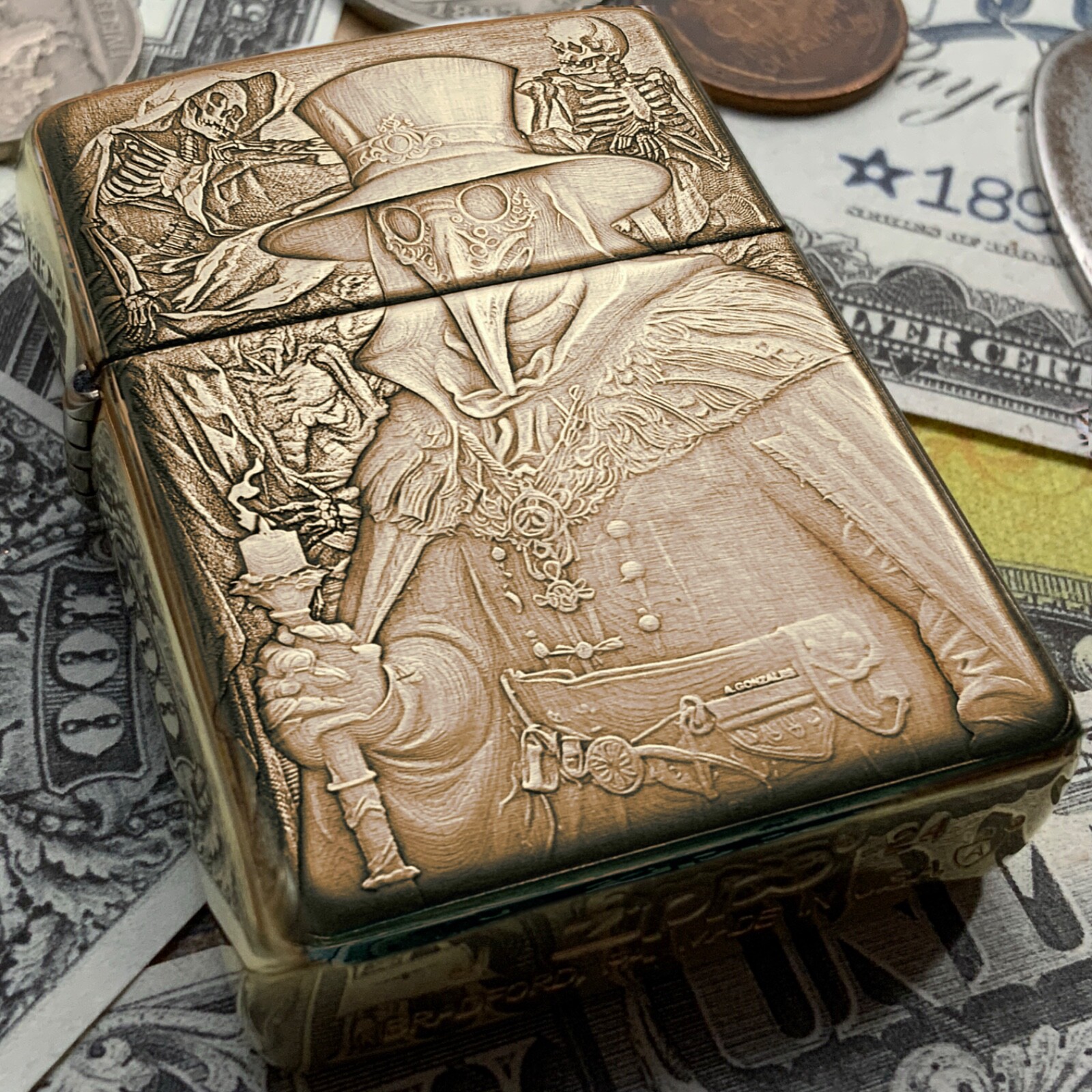 Zippo “Plague Doctor” Themed Engraved Brass Armor Cigarette Steampunk Lighter