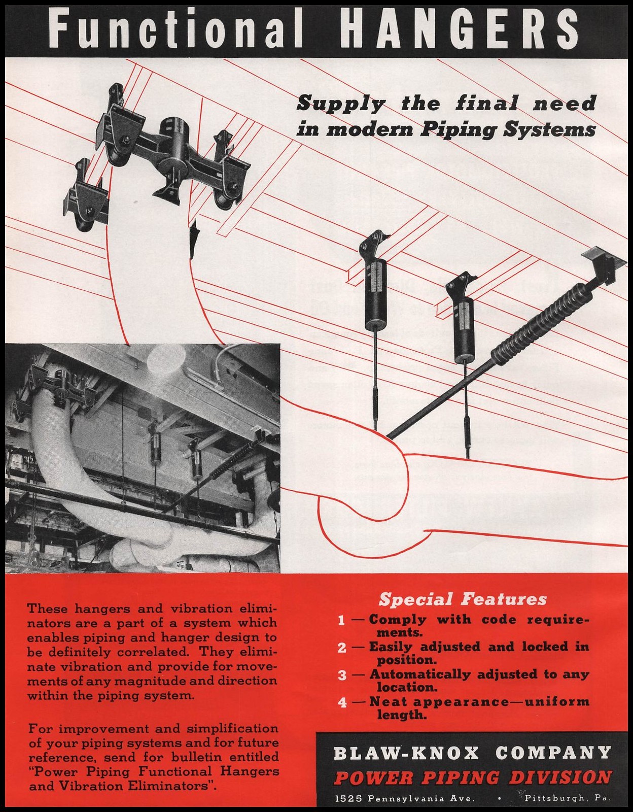 1941 Blaw Knox Company Power Piping Division Function Hangers Vintage Print Ad