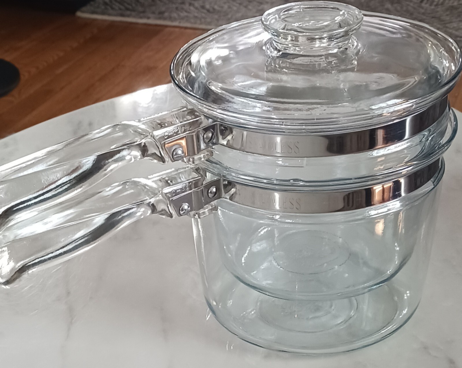 Vintage 1950\'s  Pyrex Blue Flame Double Boiler Pristine #6283 1 1/2 Quart. A+++
