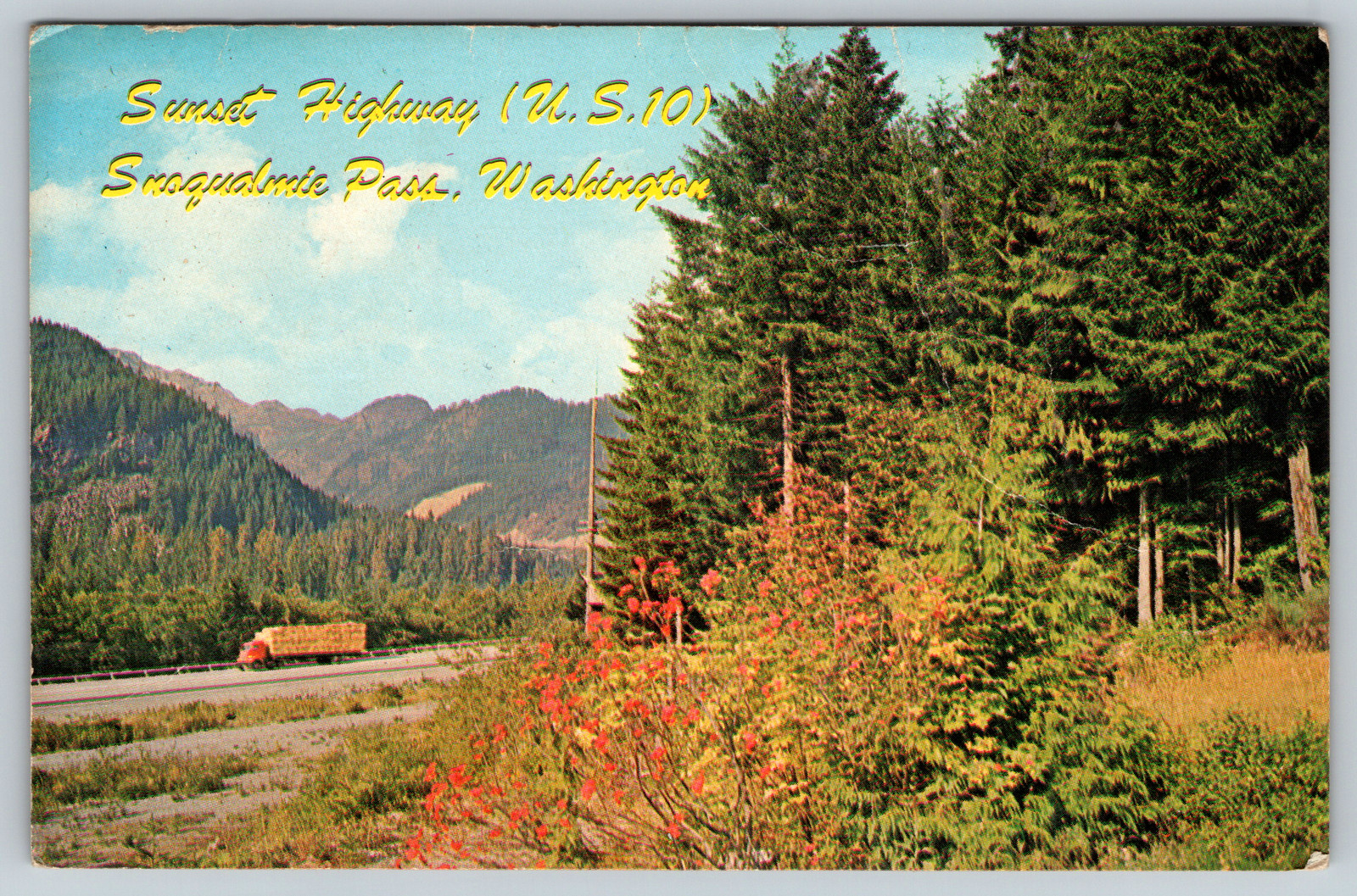 c1960s Snoqualmie Pass Washington Sunset Highway Vintage Postcard