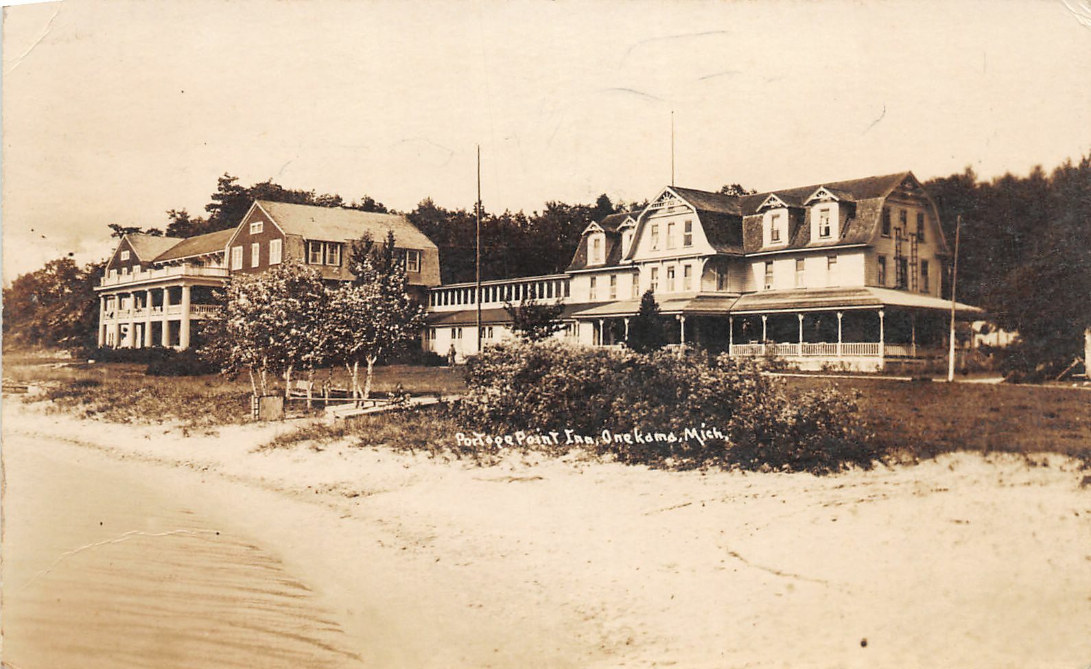 H4/ Onekama Michigan RPPC Postcard 1928 Portage Point Inn Hotel