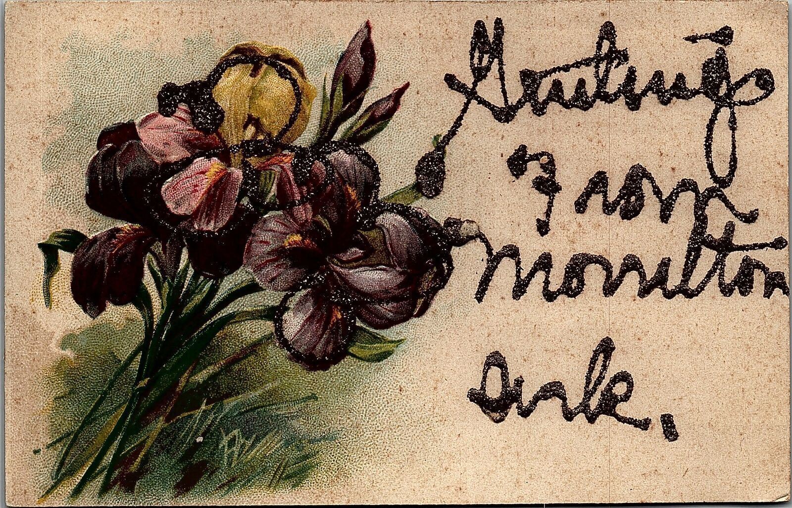 c1910 MORRILTON ARKANSAS GREETINGS FROM GLITTER TINSELED EMBOSSED POSTCARD 39-25