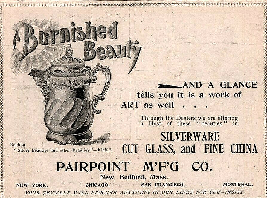 1895c  Pairpoint Mfg Silver Burnished Beauty Covered Pitcher Table Ware Print Ad