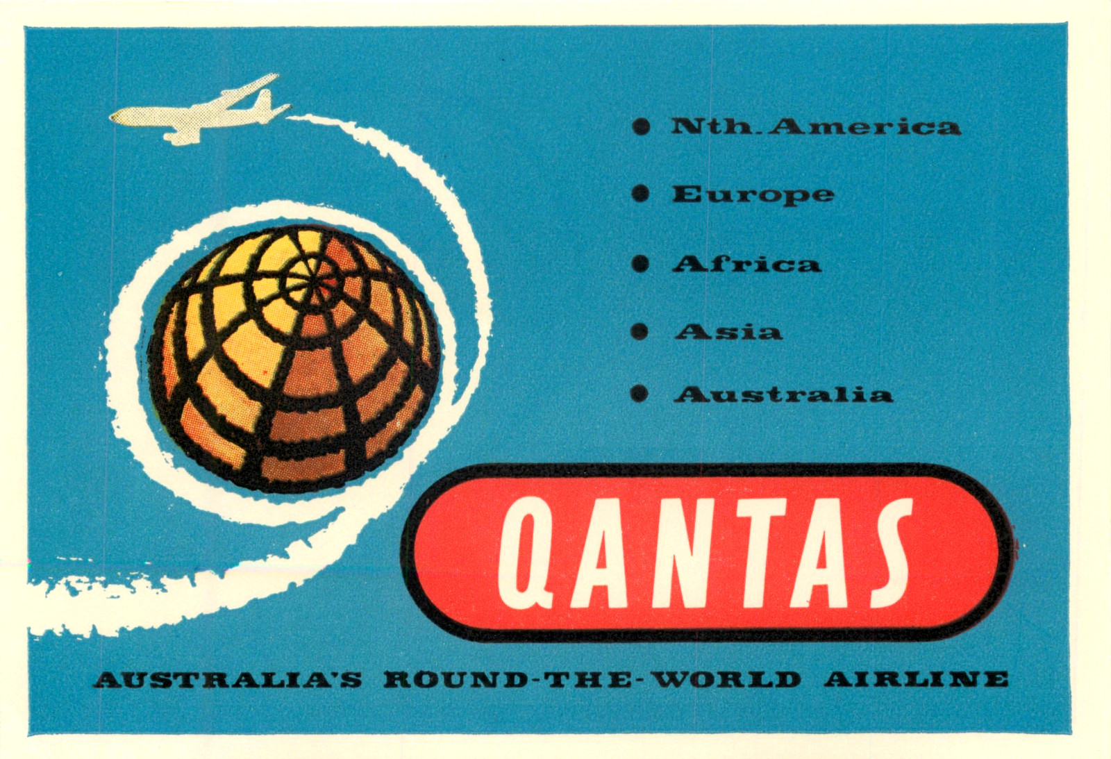 QANTAS AIRLINE ~AUSTRALIA~ Beautiful Old Luggage Label / MINT Condition, c. 1955