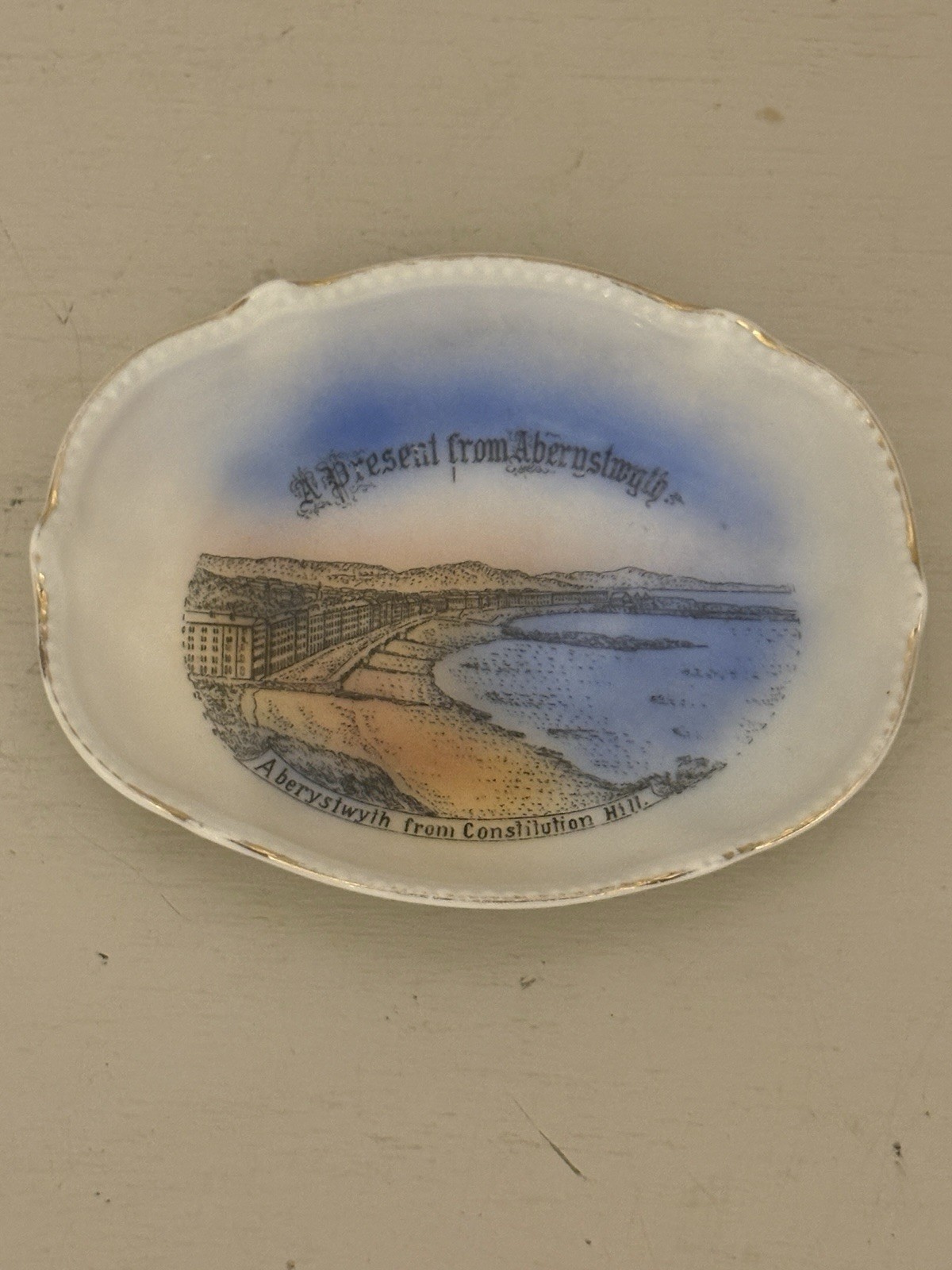 Antique Aberystwyth Wales Porcelain Souvenir Trinket Dish Pin Tray Foreign 1893