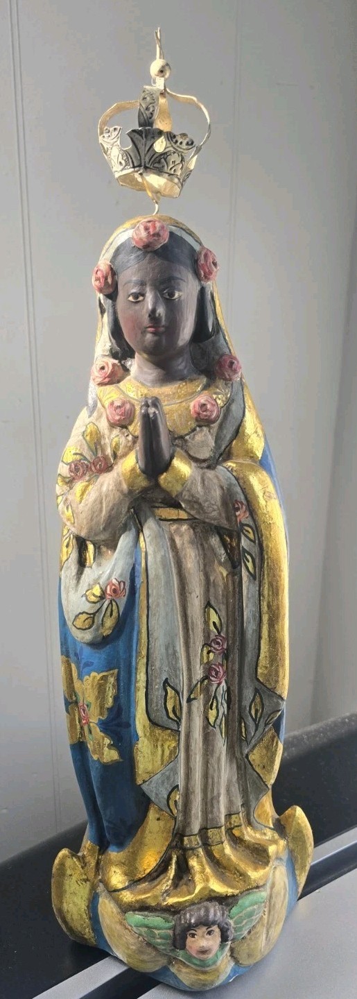 polychrome Black Madonna wood statue 17.5\ polychrome Black Madonna wood statue 17.5\