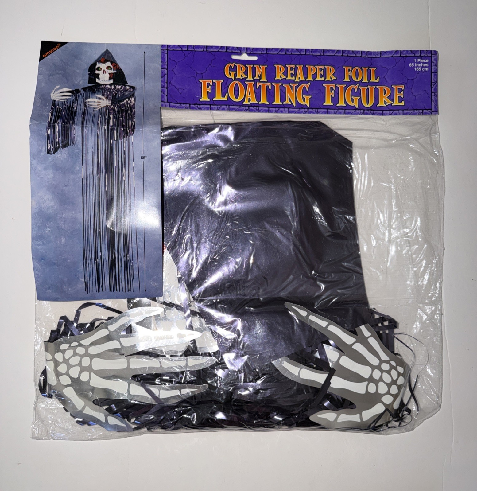 VTG Amscan Grim Reaper Foil Floating Figure 65” NOS Halloween Decorations