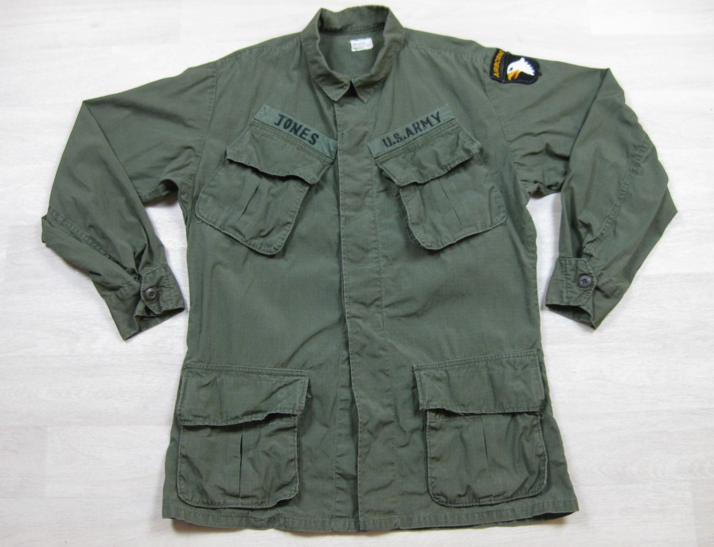 Vintage 60s US Army Ripstop Poplin Jacket (S) Slant Pocket Vietnam Airborne