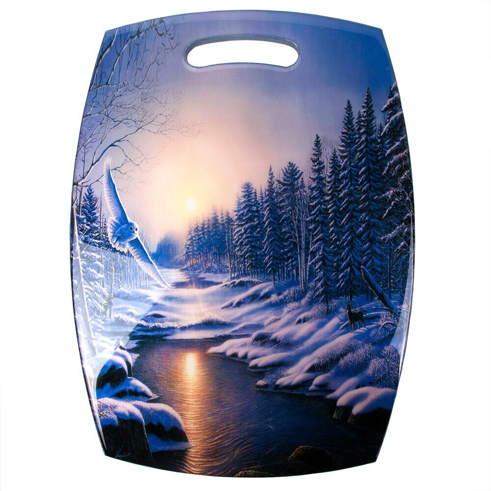 STPGOODS Winter Night Landscape Wood Cutting Board Serving Board 8.25