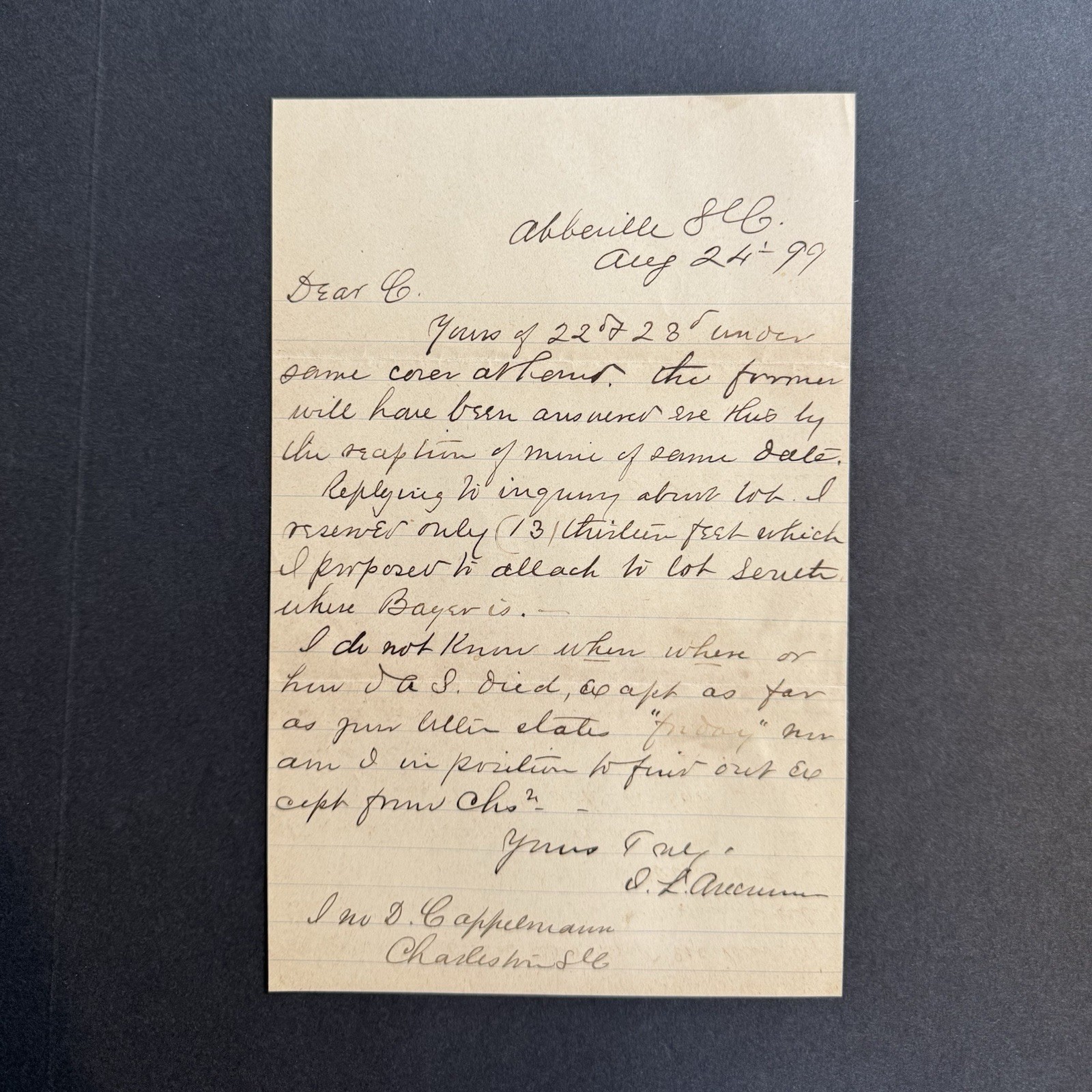 1899 Handwritten Letter Dr. John Lawrence Ancrum Civil War Surgeon Charleston SC