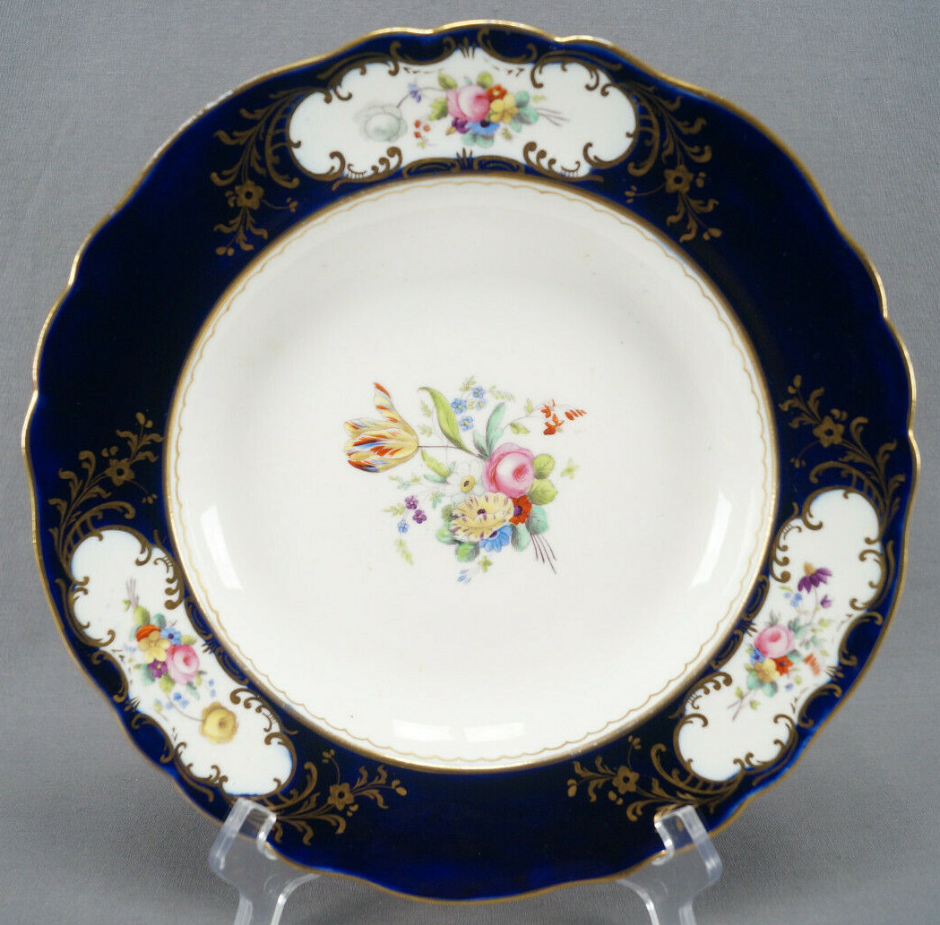 Minton Hand Painted Floral Cobalt & Gold 10 1/2 Deep Soup Plate C.1850s  C