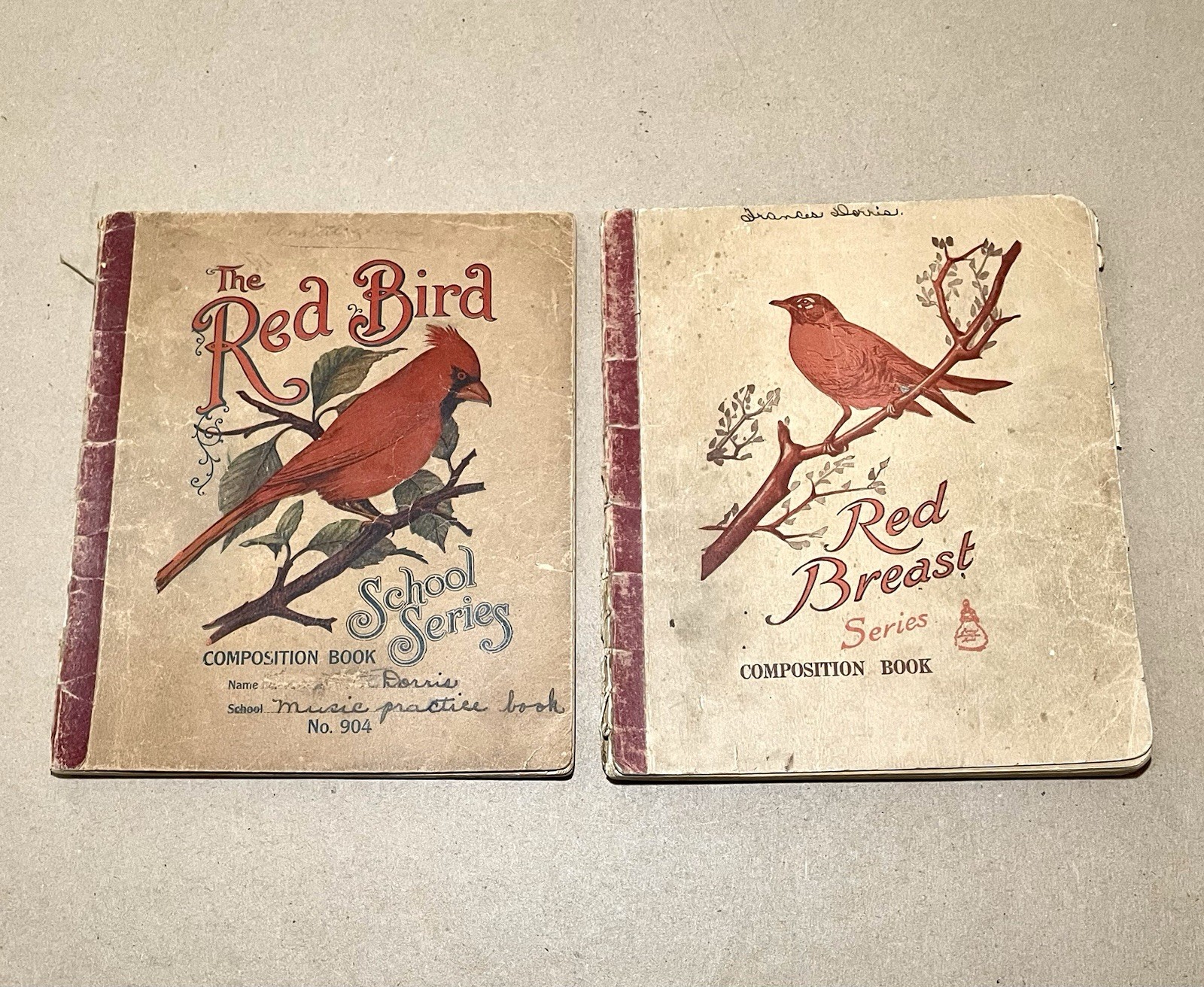 2 LOT Antique 1930\'s The Red Bird School Series Composition Book w/ Music Notes