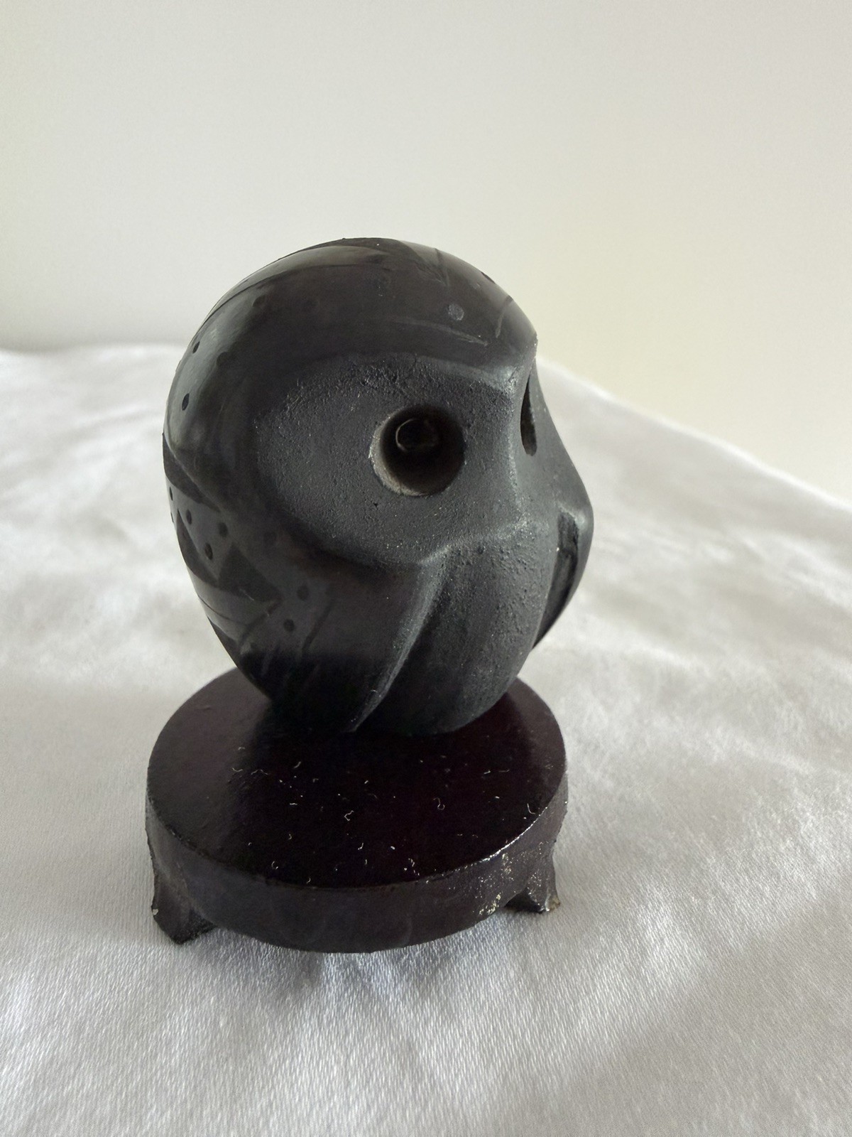 VTG Santa Clara Pueblo Blackware Pottery Owl 2” Miniature Merton Sisneros Signed
