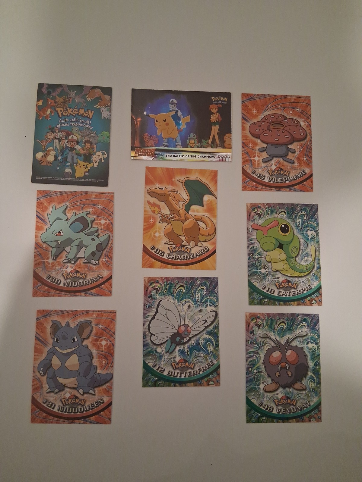Vintage 1999 Topps Pokemon Card Lot 9pc - Holofoil Rainbow Foil Charizard #06