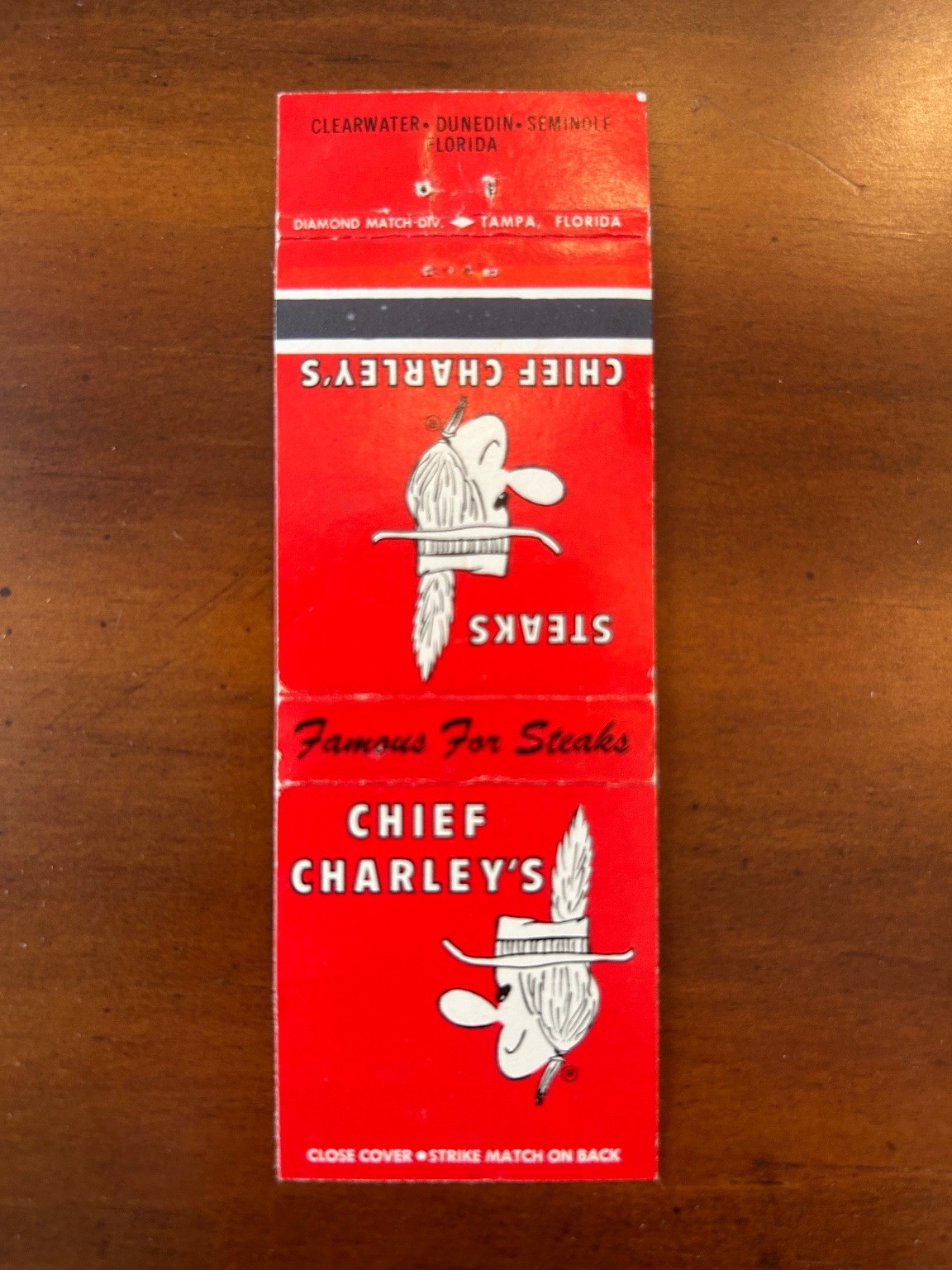 Vintage Chief Charley\'s Famous For Steaks Florida Matchbook Cover Booklet