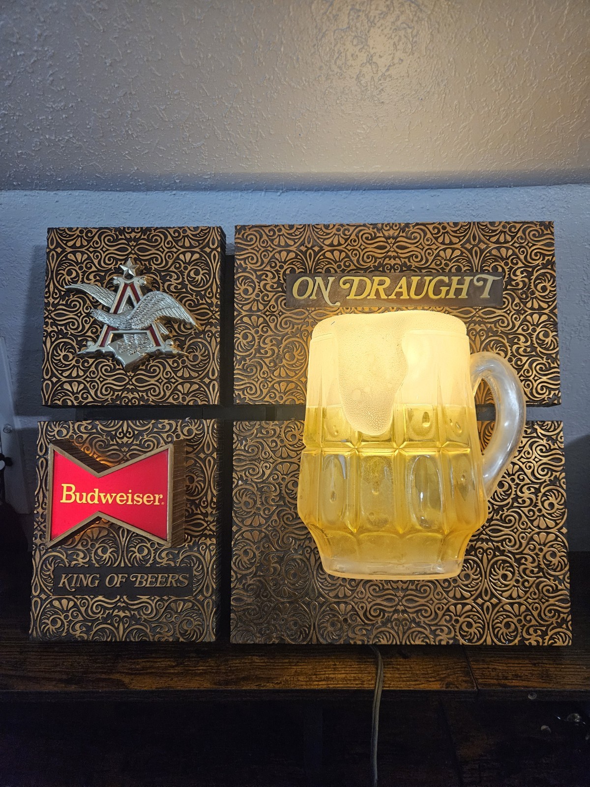 Vintage Budweiser Beer Mug On Draught Lighted Light Up Sign 1970s Man Cave Rare