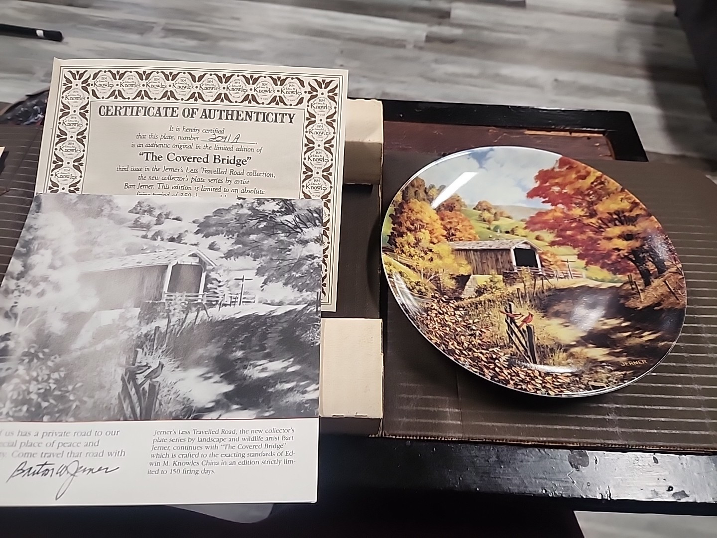 The Covered Bridge Plate Bart Jerner Less Travelled Road Collection 