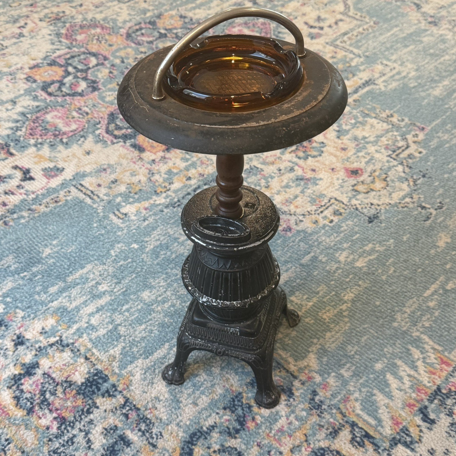 Vintage 1970s Pot Belly-Stove Ashtray Stand Smoking Cast Aluminum 21 Vintage 1970s Pot Belly-Stove Ashtray Stand Smoking Cast Aluminum 21