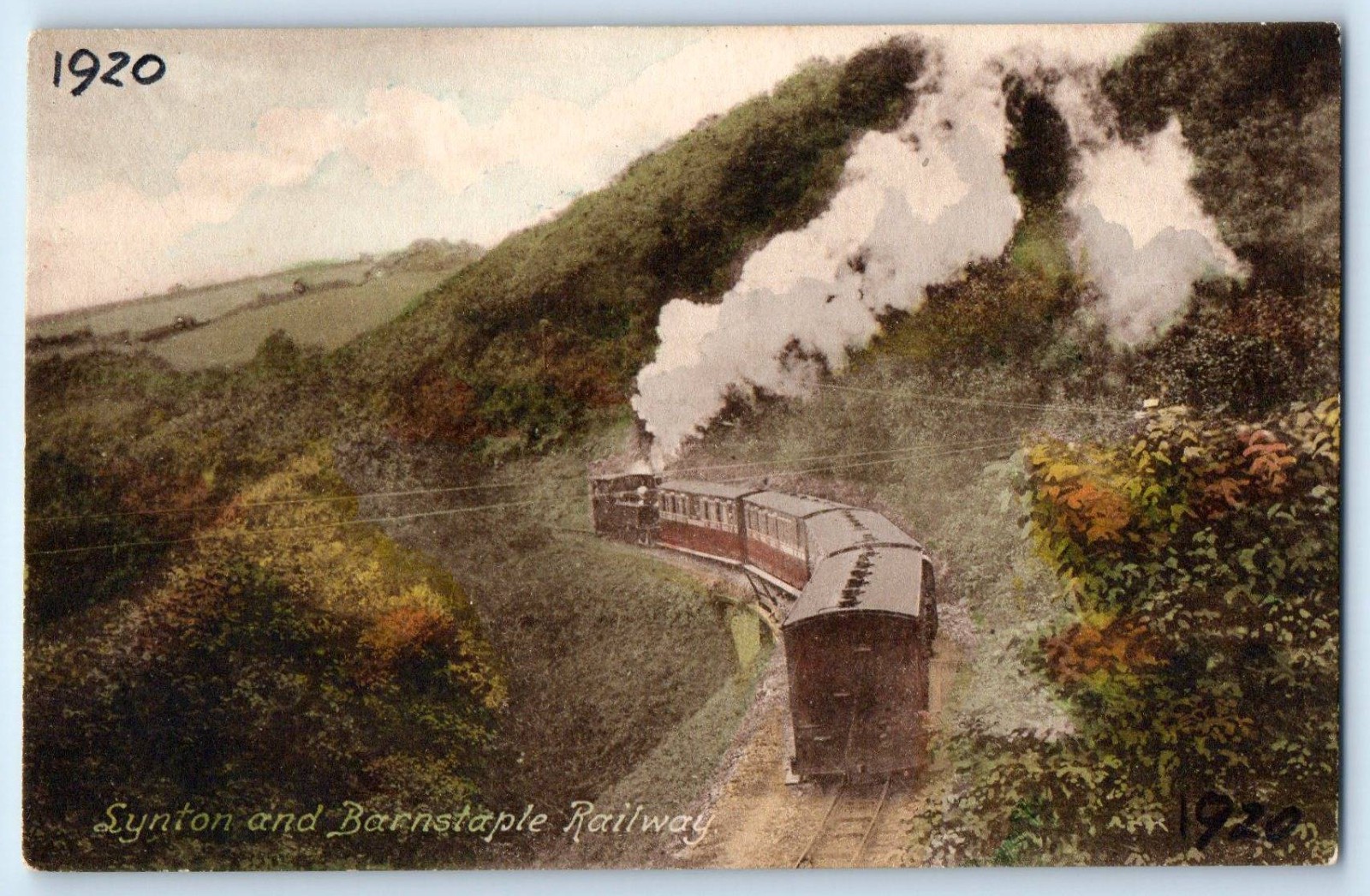 North Devon England Postcard Lynton and Barnstaple Train Railway 1920